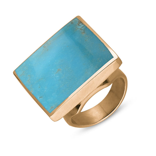 9ct Rose Gold Sterling Silver Turquoise Hallmark Medium Square Ring. R604_FH.