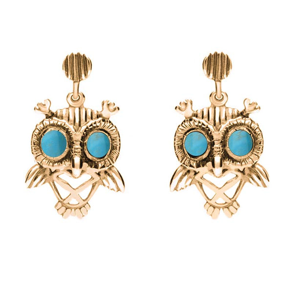 9ct Rose Gold Turquoise Owl Stud Earrings E2329