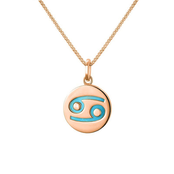 9ct Rose Gold Turquoise Zodiac Cancer Round Necklace, P3603.