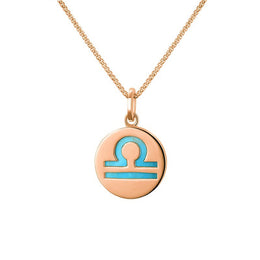 9ct Rose Gold Turquoise Zodiac Libra Round Necklace, P3606.