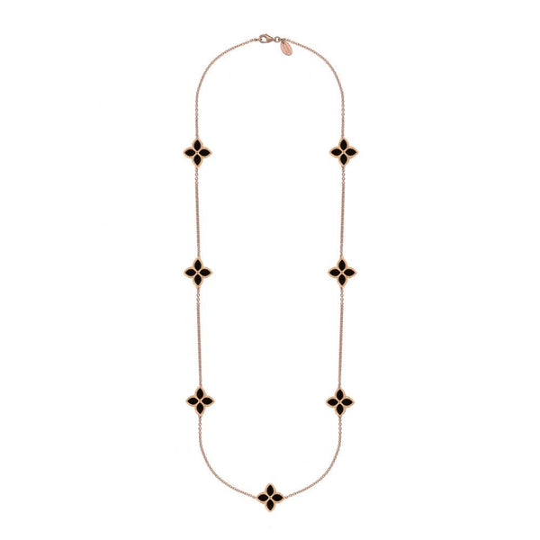 18ct Rose Gold Whitby Jet Bloom Long Flower Ball Edge Necklace, N1157
