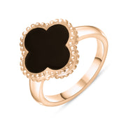 9ct Rose Gold Whitby Jet Bloom Four Leaf Clover Ball Edge Ring