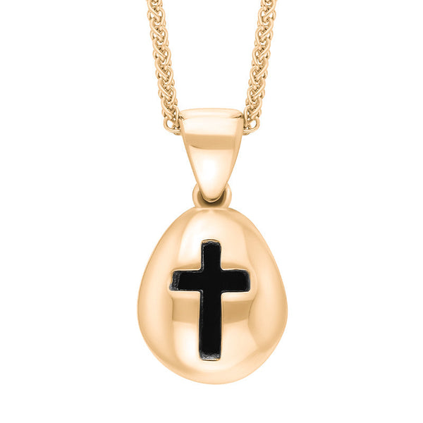 9ct Rose Gold Whitby Jet Cross Pear Shape Necklace