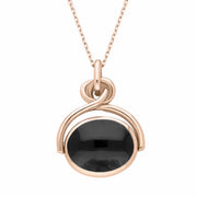 9ct Rose Gold Whitby Jet Malachite Oval Swivel Fob Necklace, P096_2.