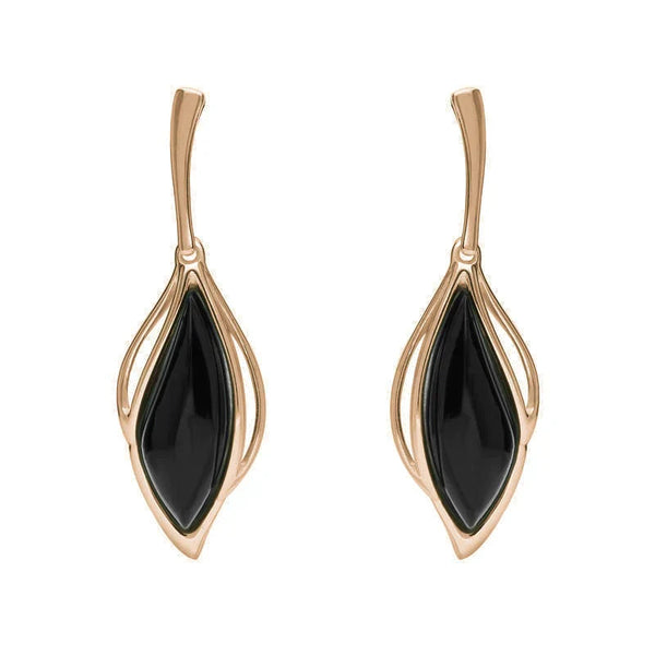 9ct Rose Gold Whitby Jet Open Marquise Drop Earrings, E2437