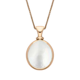9ct Rose Gold Whitby Jet White Mother Of Pearl Small Double Sided Pear Fob Necklace, P220_2.