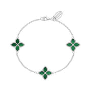 9ct White Gold Malachite Bloom Flower Ball Edge Bracelet, B1272