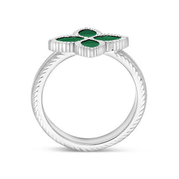 9ct White Gold Malachite Eden Marquise Flower Ring