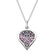 9ct White Gold Blue John Flore Filigree Medium Heart Necklace. P3630.