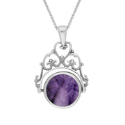 9ct White Gold Blue John Mother Of Pearl Double Sided Round Swivel Fob Necklace, P110_2_2.