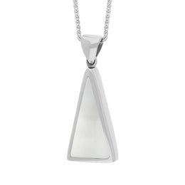 9ct White Gold Blue John Mother Of Pearl Small Double Sided Triangular Fob Necklace, P834_3.