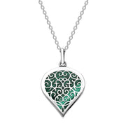 9ct White Gold Malachite Flore Filigree Medium Heart Necklace. P3630.