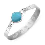 9ct White Gold Turquoise Hallmark Wide Cushion Bangle, B036_FH