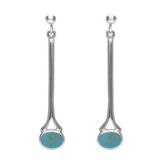 9ct White Gold Turquoise Long Drop Earrings. E094.
