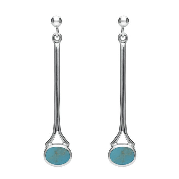 9ct White Gold Turquoise Long Drop Earrings. E094.