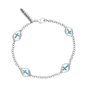 9ct White Gold Turquoise Oval Cross Detail Four Stone Bracelet, B799.