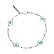 9ct White Gold Turquoise Oval Star Detail Four Stone Bracelet, B796.