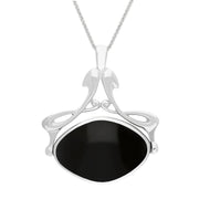 9ct White Gold Whitby Jet Blue John Bell Diamond Swivel Fob Necklace, P113_10.