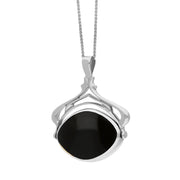 9ct White Gold Whitby Jet Lapis Lazuli Marquise Swivel Fob Necklace