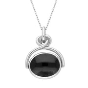 9ct White Gold Whitby Jet Lapis Lazuli Oval Swivel Fob Necklace, P096_2.