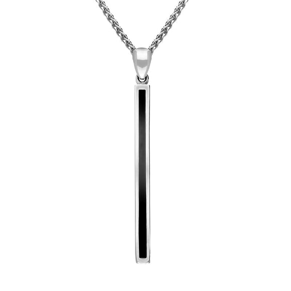 9ct White Gold Whitby Jet Long Slim Necklace. P1472.