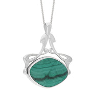 9ct White Gold Whitby Jet Malachite Bell Diamond Swivel Fob Necklace, P113_10_3.