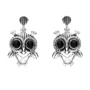 9ct White Gold Whitby Jet Owl Stud Earrings E2329