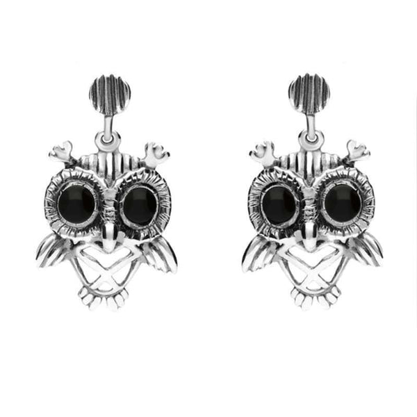 9ct White Gold Whitby Jet Owl Stud Earrings E2329