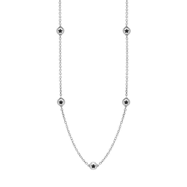 9ct White Gold Whitby Jet Star Link Disc Chain Necklace, N744.