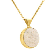9ct Yellow Gold Coquina Larimar Double Sided Round Fob Pendant Necklace