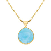 9ct Yellow Gold Coquina Larimar Double Sided Round Fob Pendant Necklace