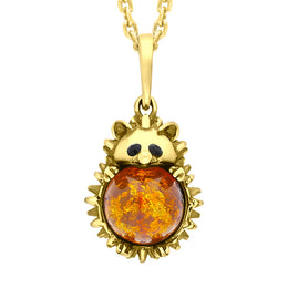 9ct Yellow Gold Amber Large Hedgehog Necklace p3544