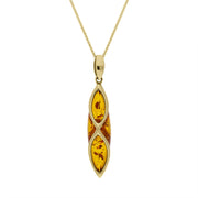 9ct Yellow Gold Amber Long Marquise Lattice Necklace, P1603.