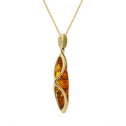 9ct Yellow Gold Amber Long Marquise Lattice Necklace, P1603_2.