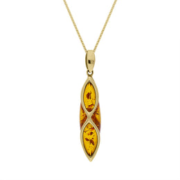 9ct Yellow Gold Amber Long Marquise Lattice Necklace, P1603.