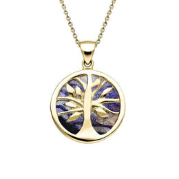 9ct Yellow Gold Blue John Small Round Tree of Life Necklace, P3547