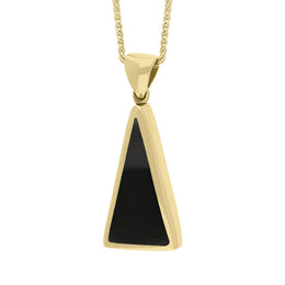 9ct Yellow Gold Blue John Whitby Jet Small Double Sided Triangular Fob Necklace, P834_3.