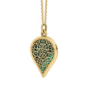 9ct Yellow Gold Malachite Flore Filigree Large Heart Necklace. P3631._2