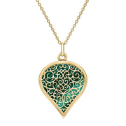 9ct Yellow Gold Malachite Flore Filigree Large Heart Necklace. P3631.