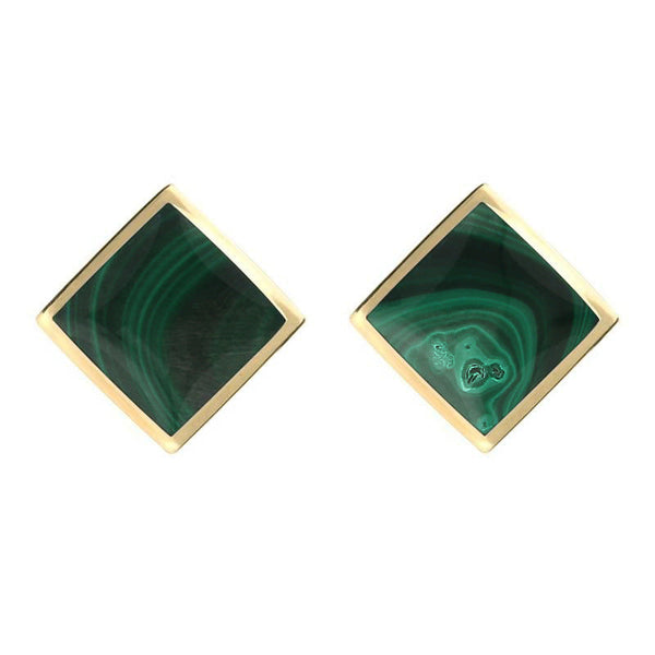 9ct Yellow Gold Malachite Rhombus Earrings. E015.