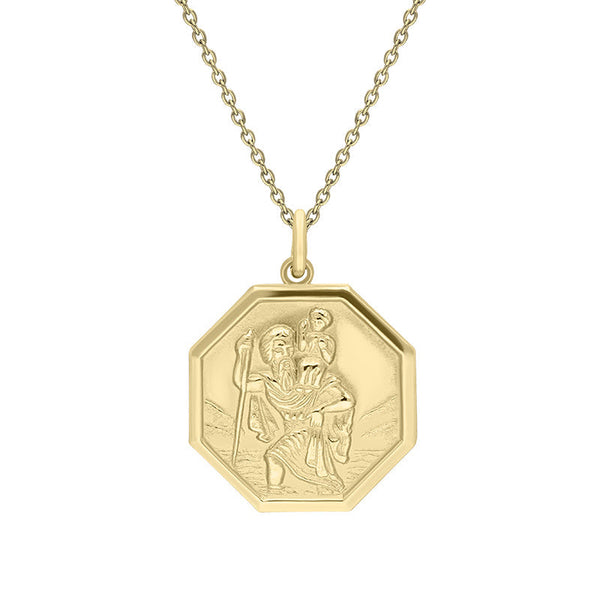 9ct Yellow Gold Medium Octagonal Saint Christopher Necklace, CTC-270.