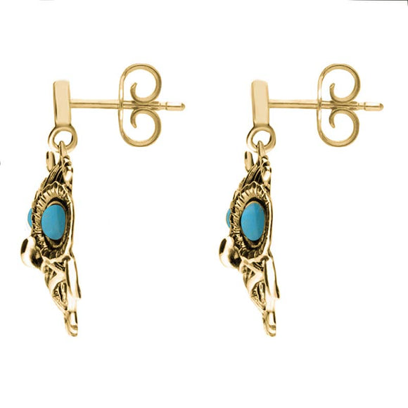 9ct Yellow Gold Turquoise Owl Stud Earrings E2329_2