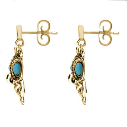 9ct Yellow Gold Turquoise Owl Stud Earrings E2329_2