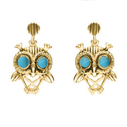 9ct Yellow Gold Turquoise Owl Stud Earrings E2329