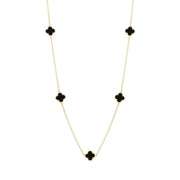 9ct Yellow Gold Whitby Jet Bloom Four Leaf Clover Ball Edge Necklace, N1154