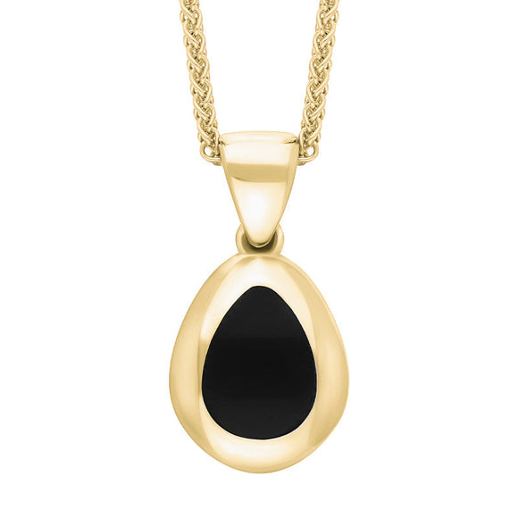 9ct Yellow Gold Whitby Jet Cross Pear Shape Necklace