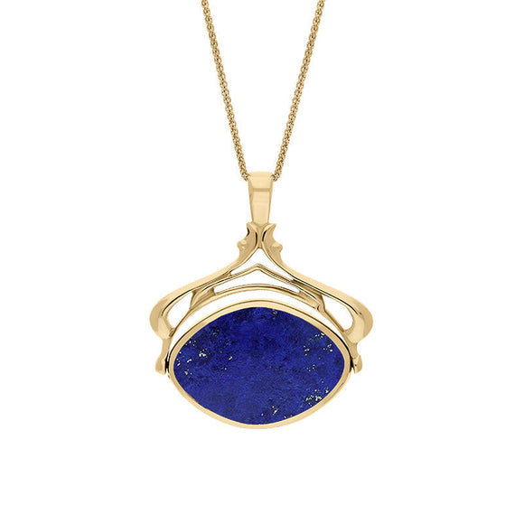 9ct Yellow Gold Whitby Jet Lapis Lazuli Marquise Swivel Fob Necklace, P115_10.