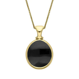 9ct Yellow Gold Whitby Jet Mother Of Pearl Small Double Sided Pear Fob Necklace