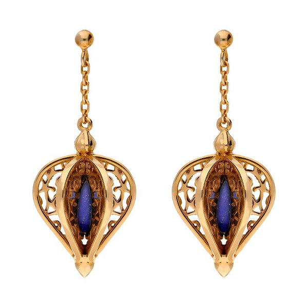 9ct Rose Gold Lapis Lazuli Flore Filigree Drop Earrings E1781
