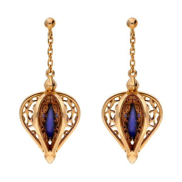 9ct Rose Gold Lapis Lazuli Flore Filigree Drop Earrings E1781